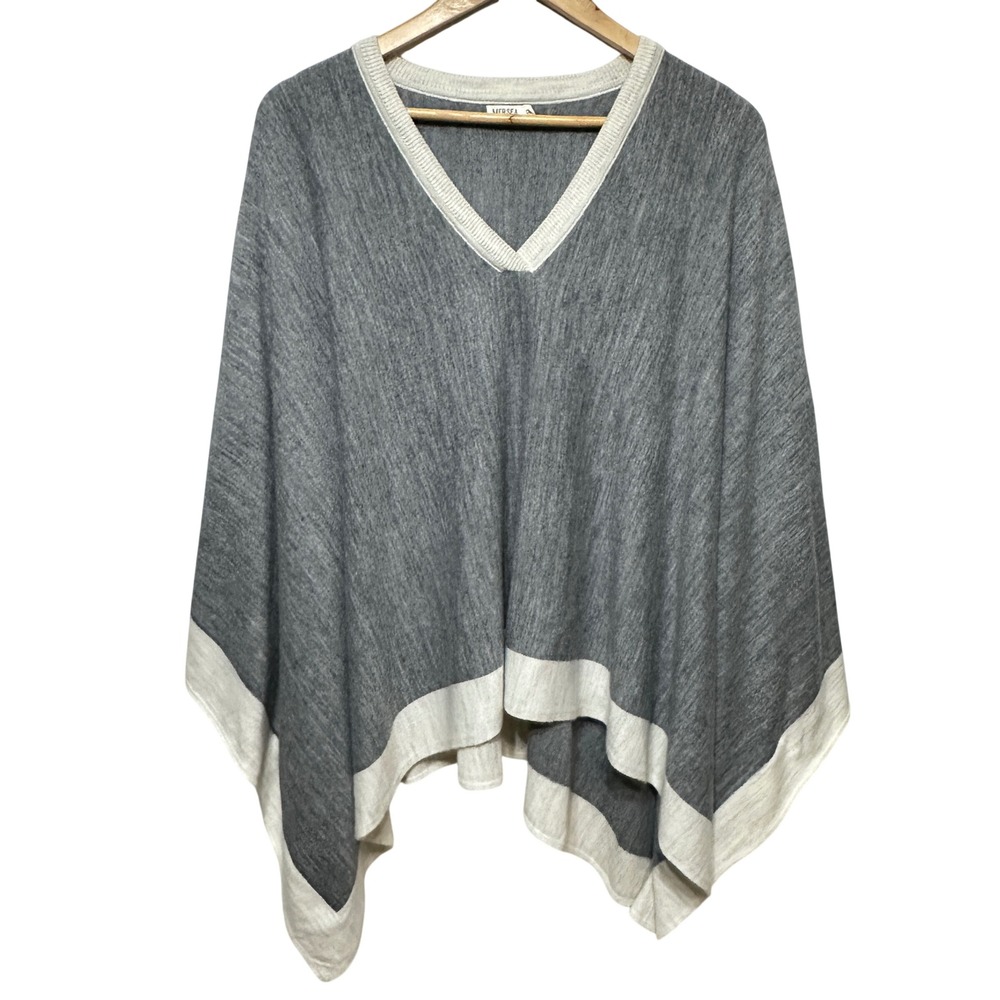 Mersea Avalon Poncho Gray White V-Neck Knit Womens One Size OS Travel Cozy